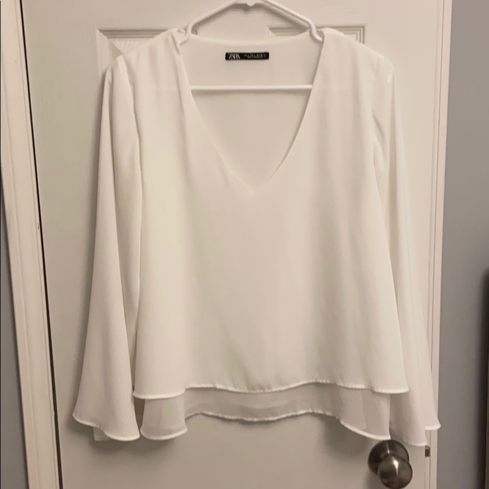 Zara Flowy Double Layer Top w/ Bell Sleeves